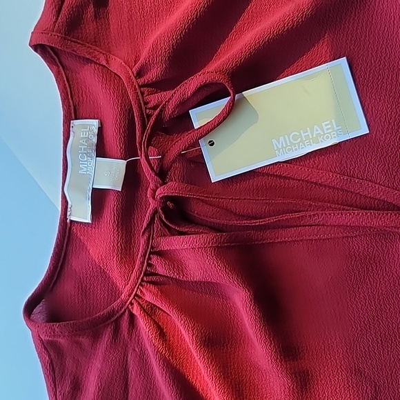 Michael Kors dress tied keyhole front Small maroon studded bell sleeves w tags - Picture 3 of 13